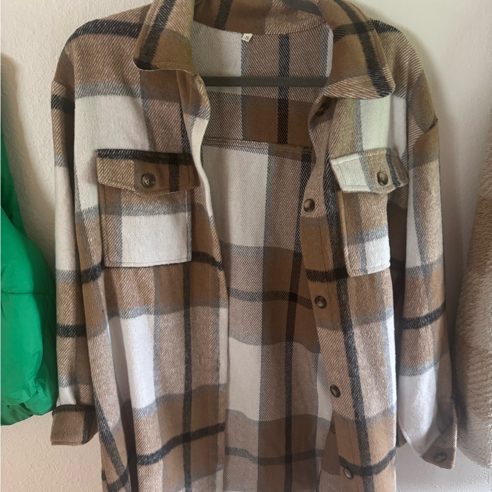 Brown and Tan Plaid Overshirt